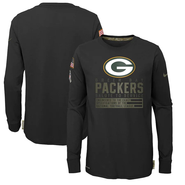 Youth Green Bay Packers Black NFL 2020 Salute To Service Sideline Performance Long Sleeve T-Shirt Youth Green Bay Packers Black NFL 2020 Salute To Service Sideline Performance Long Sleeve T-Shirt